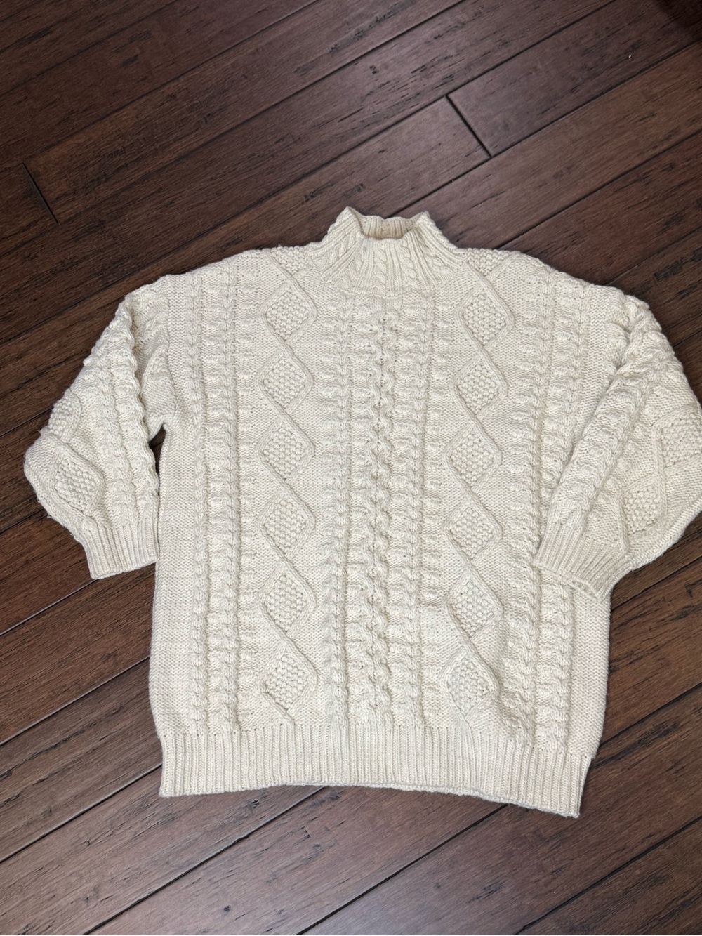 Zara Chunky Cable Knit Mock Neck Sweater Cream / Ecru Size L (Oversized)